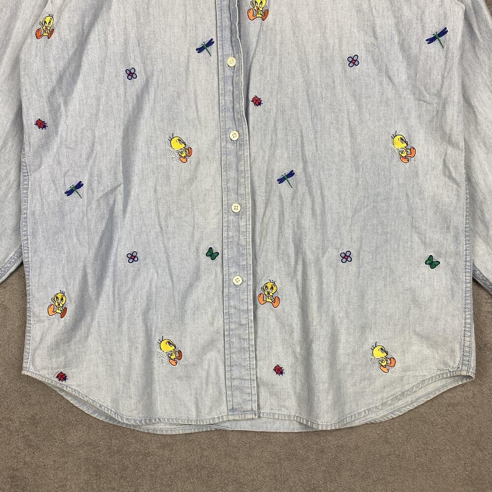 Vintage Tweety Bird Shirt Mens Medium Blue Denim Warner Bros Studio Store 90s - Picture 5 of 16